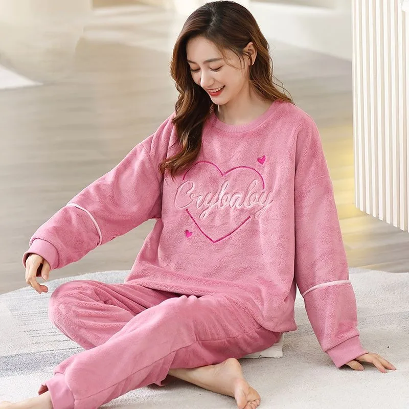 2024 New Shaker Flannel Pajamas Women Winter Long Sleeve Thickened Sleepwear Coral Velvet Loungewear Set Spring Autumn Homewear