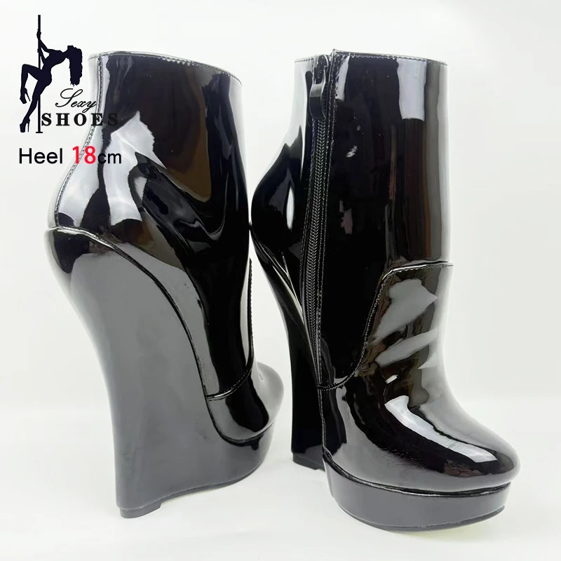 18CM Ultra High Heel Wedges Ballet Boots Pointed Toe Sexy Ankle Women Boots Plus Size 36-46 Black Size Zip Unisex Cosplay Shoes