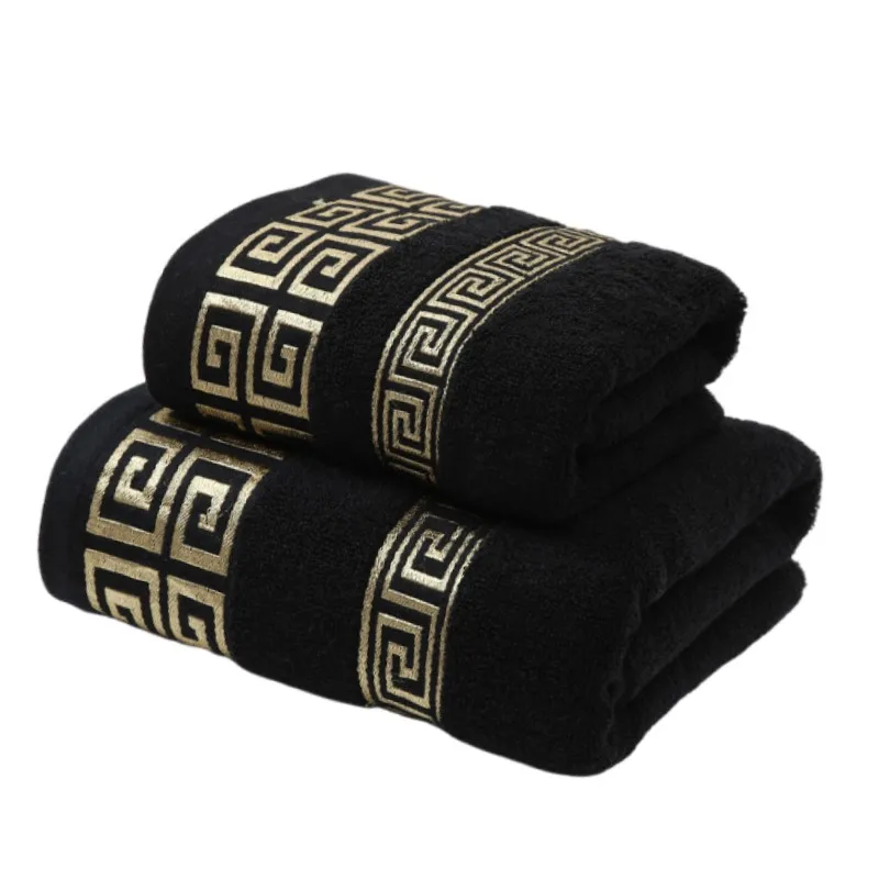 2pcs Black Cotton Embroidered Towel Set 1
