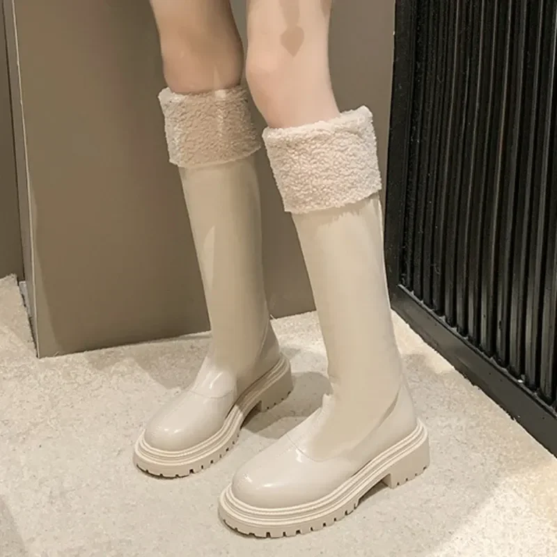 New Hot Sale Zipper Women's Boots Winter Round Toe Solid Plush Warm Mid-Calf Platform Water Proof Fashion Boots Plus Size 41 42