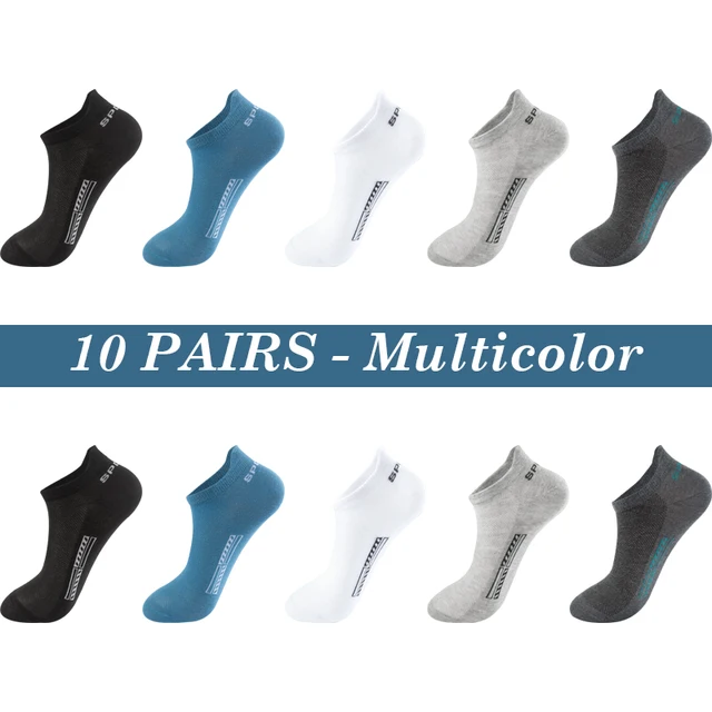 High Quality 10Pairs Men Socks Cotton Summer Sports Breathable Ankle Socks Mesh Casual Athletic Thin Cut Short Plus Size 39-48 10 Pairs Multicolor