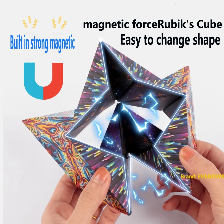 Funny 3D Geometric Changeable Magnetic Magic Cube Anti Stress Hand Flip Puzzle Cube Creative Kids Adults Anxiety Fidget Toys