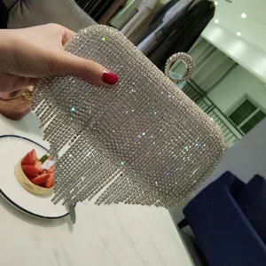 Shiny Diamonds Clutches Purse Evening Party Women Handbag Top Luxury Bling Fashion Tassel Round Handle Metal Women Box Bag