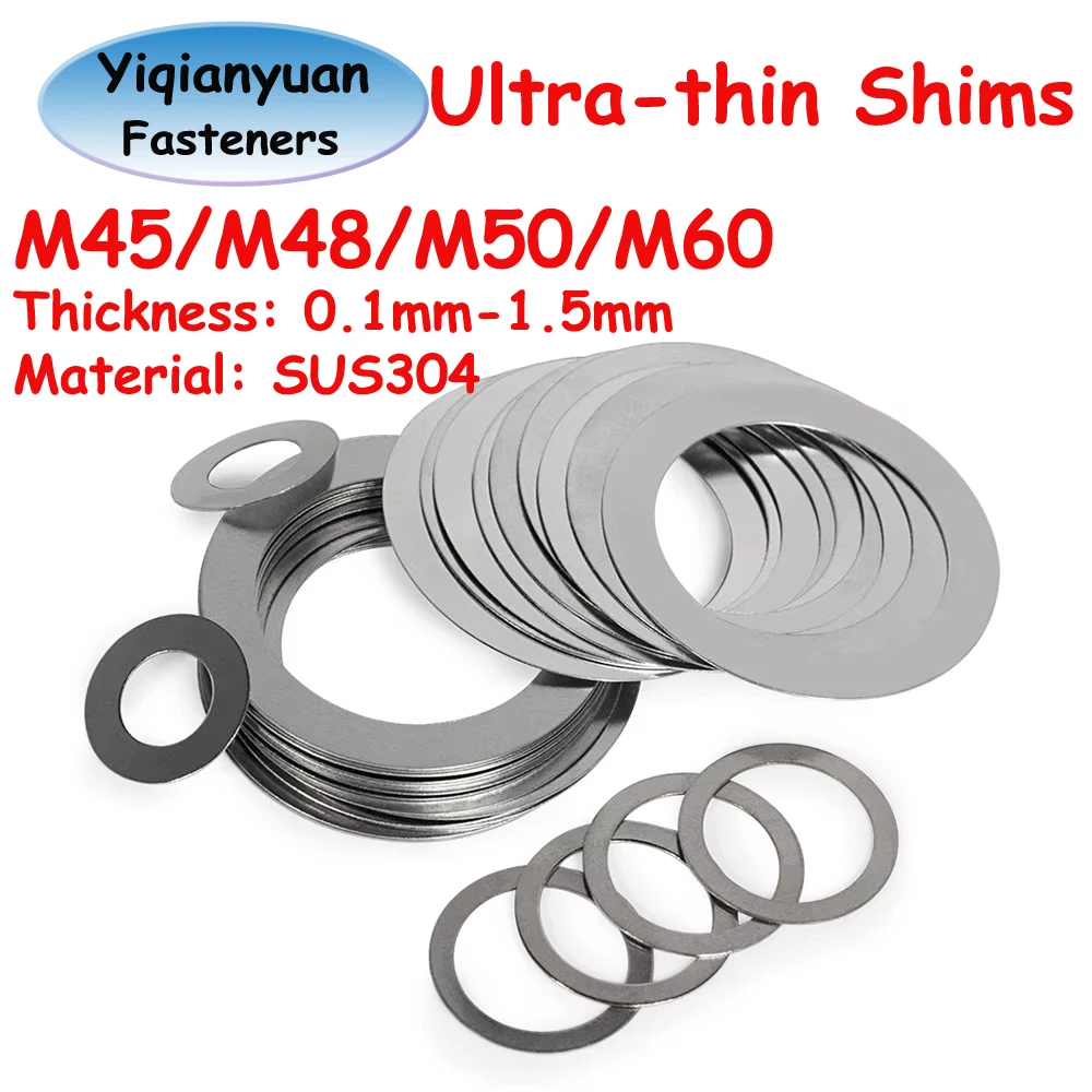 Stainless Steel Washers Washer Gasket Washer Gasket Set Yiqianyuan M45 M48 M50 M60 DIN988 SUS304 Stainless Steel Adjusting Shim Washers Ultra-thin Plain Washer Flat Large Gaskets