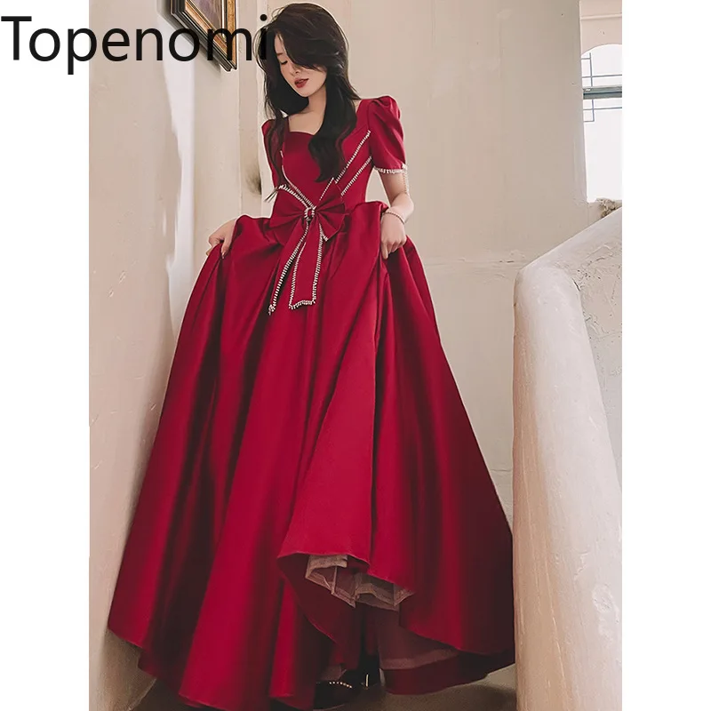 

Topenomi Red Satin Bowknot Wedding Bridal Dress 2024 Summer High End Sweet Engagement Evening Gown Vintage Prom Party Dresses