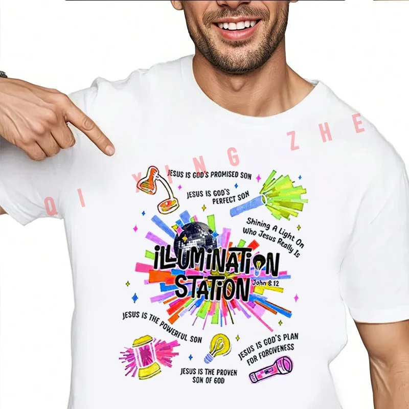 Illumination Station VBS 2026 Bible School Christian Lights 프린트 모토 티셔츠 코튼 남성 여름 캐주얼 반소매 티셔츠