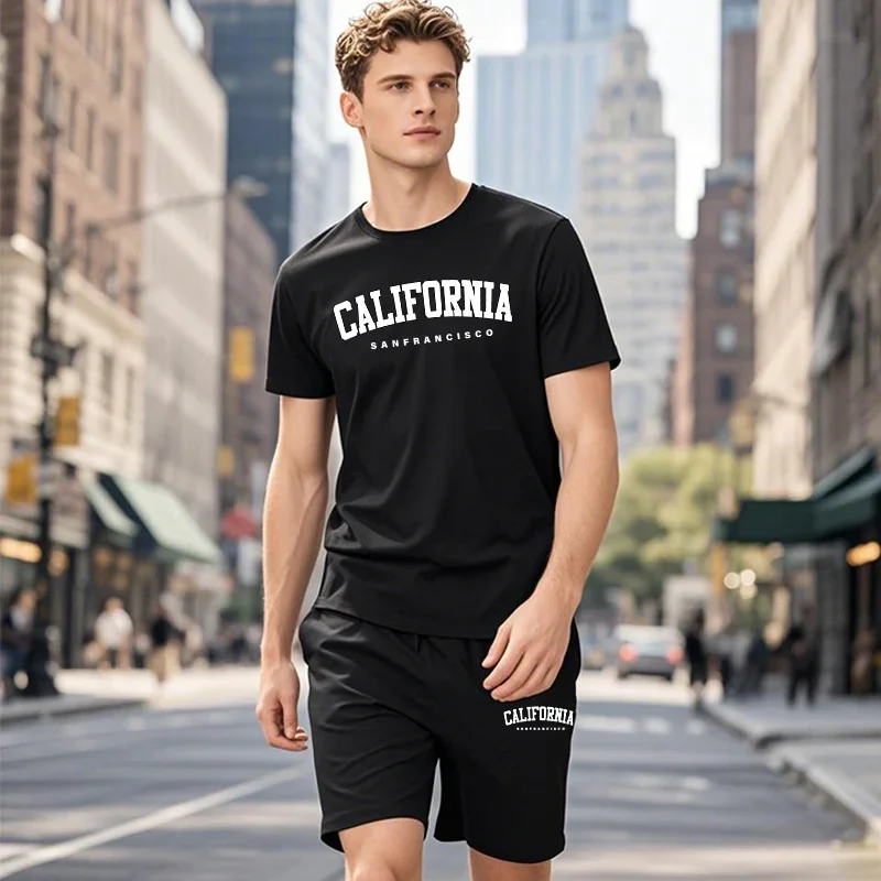 Mens Summer Cotton Tee and Quick Dry Shorts Set