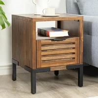 Solid Acacia Wood Nightstand with Drawers Open Shelf Pre-Assembled Rustic Industrial Modern Side Table Home Storage Decor 2