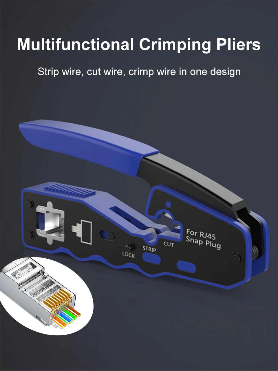 Rj45 Connector, Ethernet Crimping Tool, Wire Stripper Cutter para Cat6a Cat5