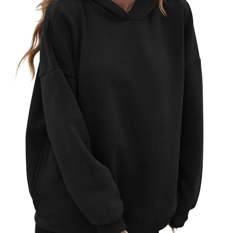 Autumn and Winter Women's Pullover Solid Hooded Pocket Loose Fit Long Sleeve Sweater Fashion Elegant Commuter Casual Tops