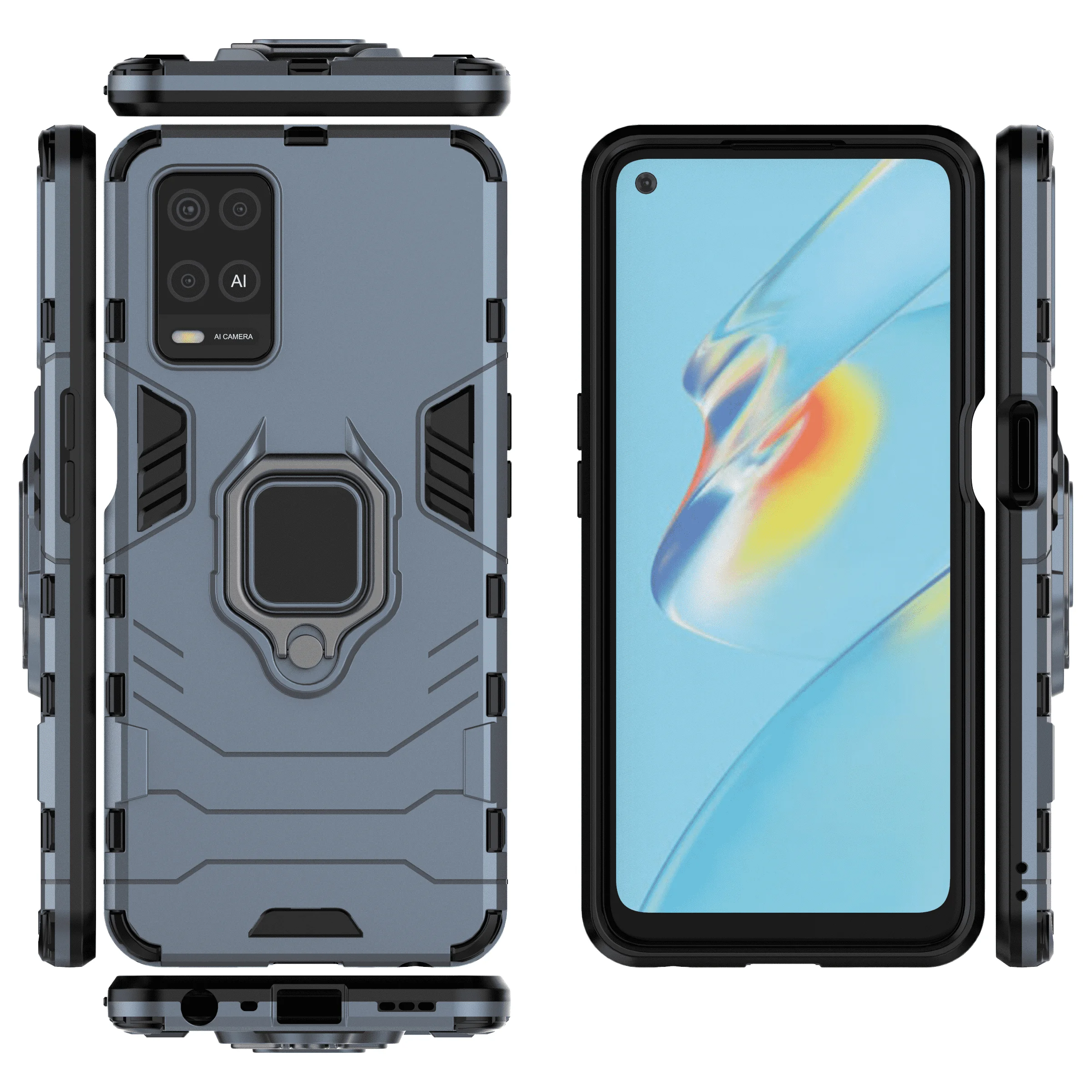 Shockproof Ring Stand Back Phone Cover with 360° Protection and Enhanced Grip