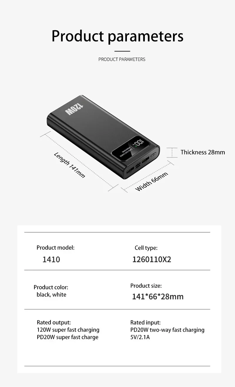 200000mAh Power Bank 120W Super Fast Charging High Capacity Portable Digital Display External Battery For iPhone Samsung Xiaomi 15 Saa7360cd285e40c2893375610aa605fap