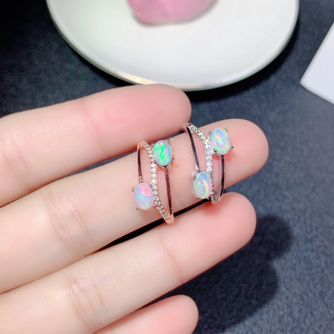 S925 Sterling Silver 4x6* Natural Opal Ring Double Oval Stone for Women Fine Fashion Weddings Jewelry S925 Sterling Silver 4x6* Natural Opal Ring Double Oval Stone for Women Fine Fashion Weddings Jewelry