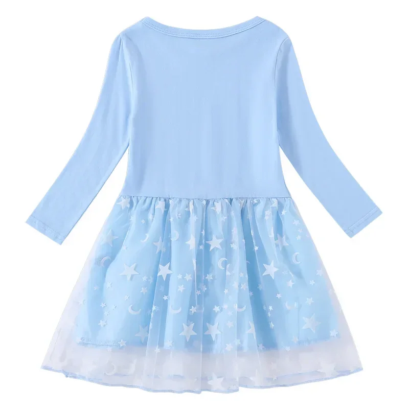 Doraemon Spring and Autumn New Cross-border Girls Dress Cotton Print Cartoon Star Moon Mesh Long Sleeve Princess Dress
