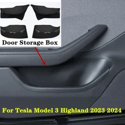 For Tesla Model 3 Highland Front Rear Door Side Water Proof Storage Box Handle Pocket Car Armrest Accessories for Model 3+