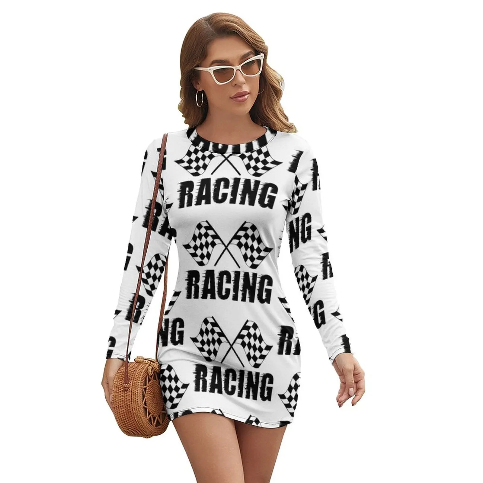 

Checkered Flag Long-sleeved Dress Dresses evening dresses ladies dress for women elegant party dresses for women 2024