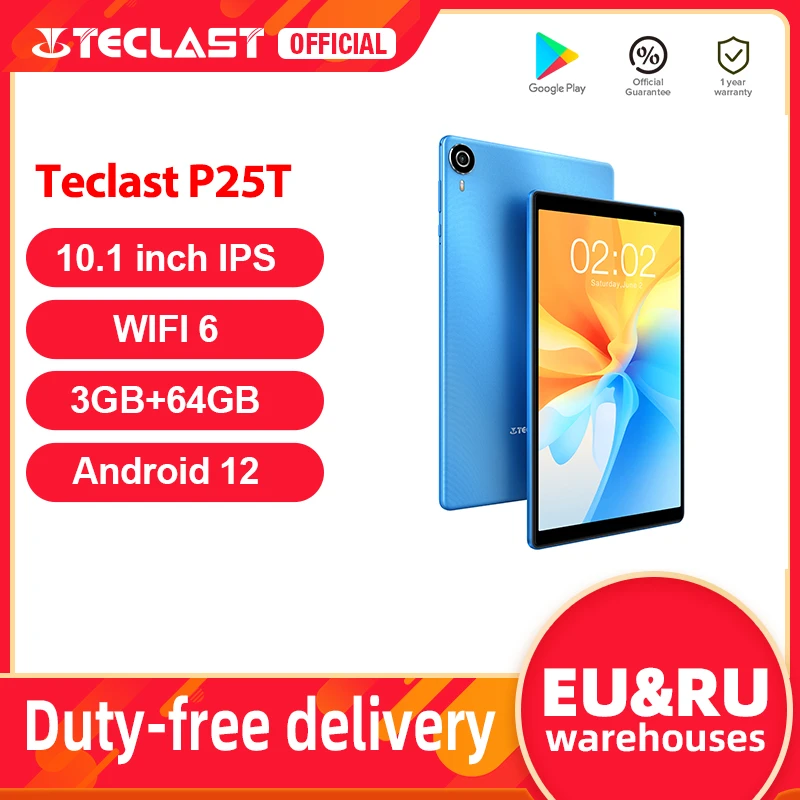  Teclast P25T Android 12 10.1 inch IPS 3GB RAM 64GB ROM Wi-Fi 6 BT5.0 5000 mah Type-C Quad Core A133 Quad Core Dual Cameras