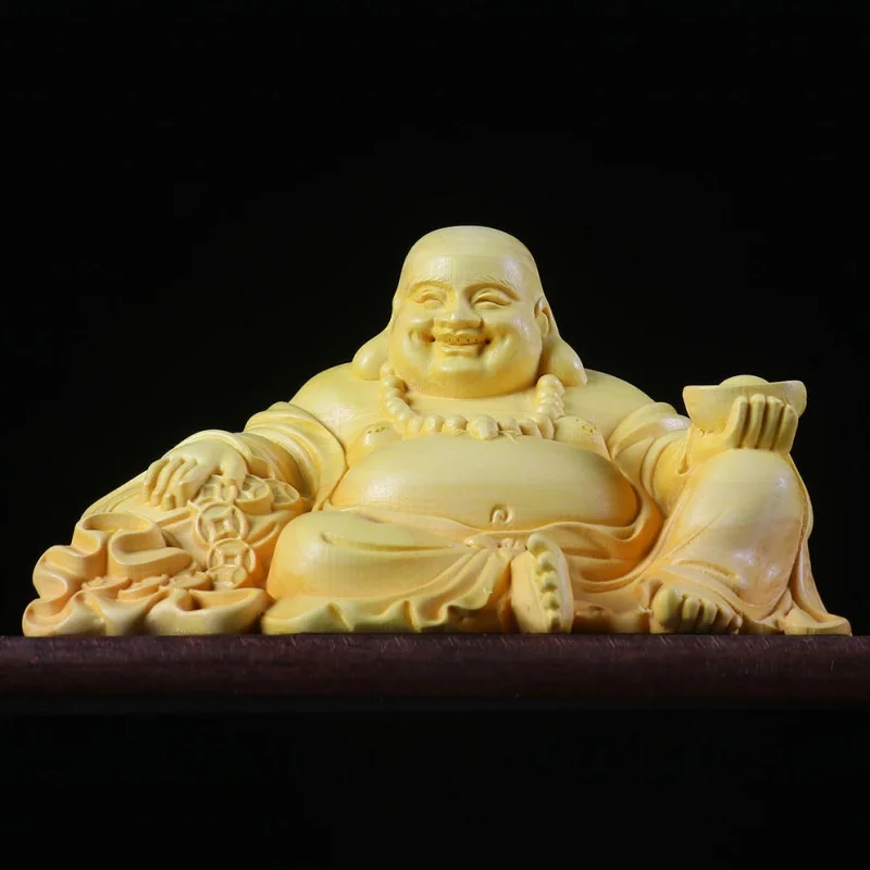 

Boxwood Craft Ingot Sitting Maitreya Statue Decoration Solid Wood Cloth Bag Maitreya Smiling Buddha Car Hand Pieces Crafts