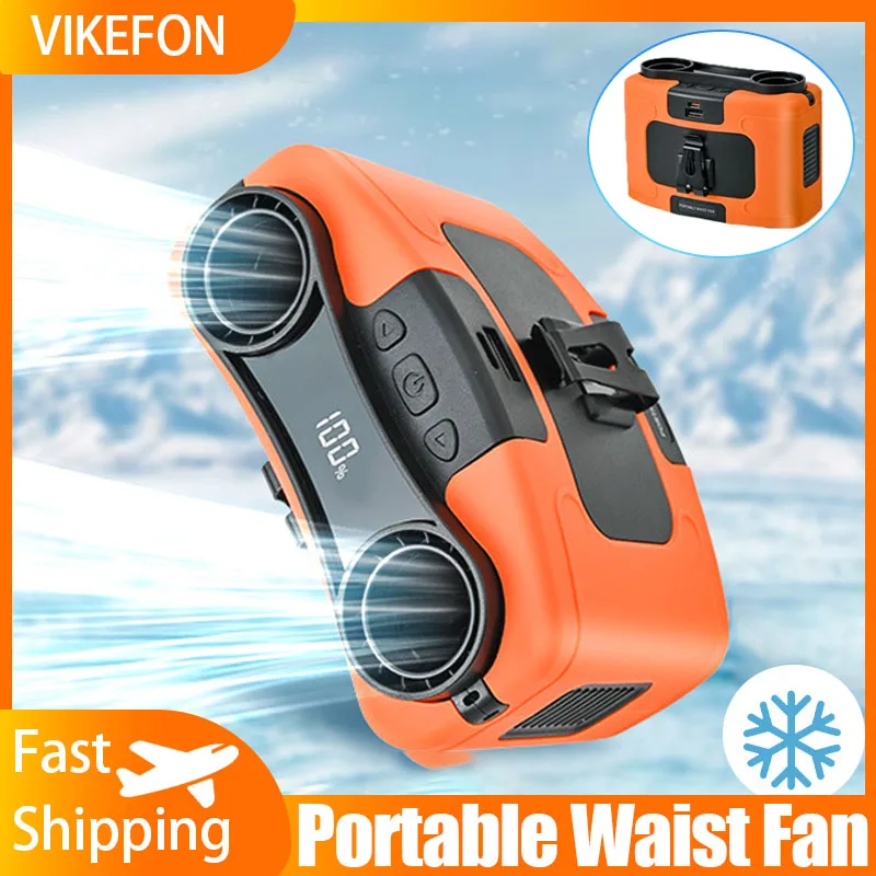Neck fan 10 Gear Portable Dual Port Turbo Waist Hanging Fan with Digital Display USB Charging Hanging Neck Fans for Riding Outdoor Sports