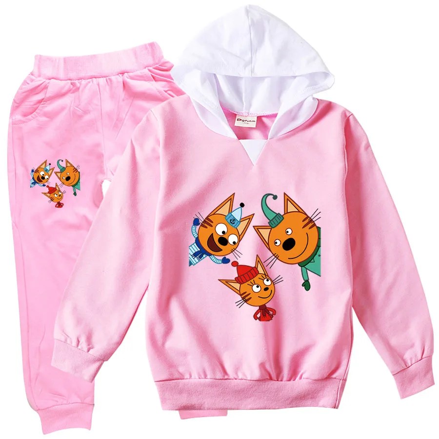 Kid-E-Cats Clothes Kids Russian Coful Cofaight Coful Family Three Happy Cats Felpa Con Cappuccio Toddler Girls Outfits Set Per Bambini Abbigliamento P