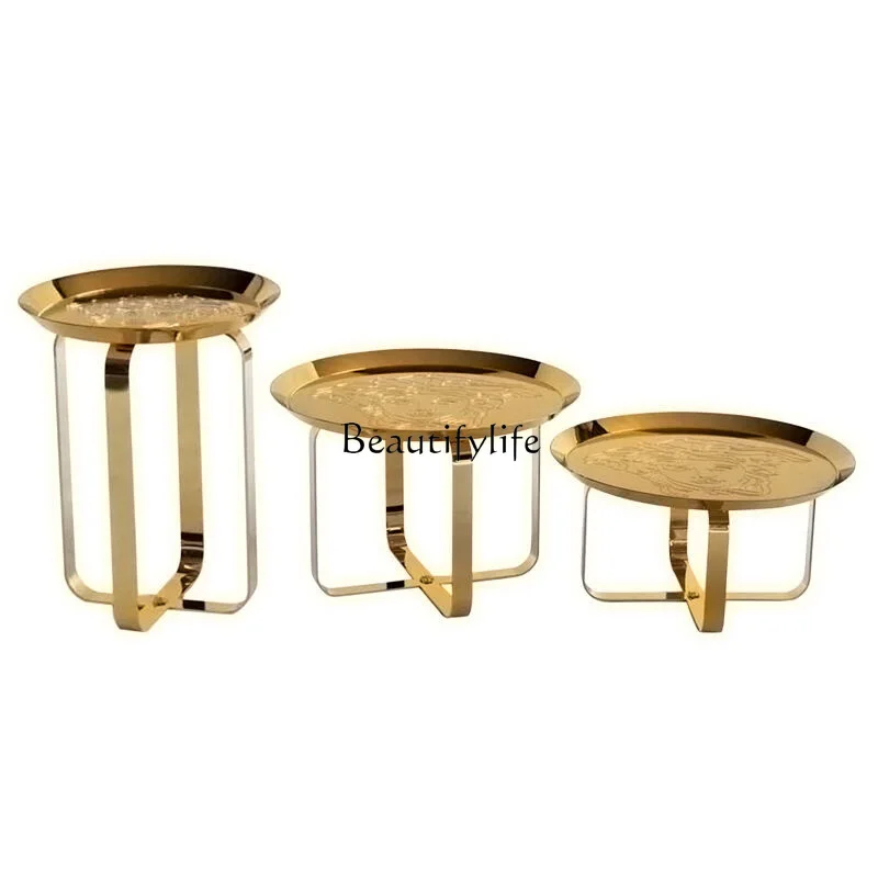 

Light Luxury Stainless Steel Size Combined Tea Table Simple Modern Living Room round Tea Table