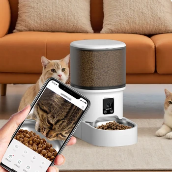 4L WIFI ปุ่มอัตโนมัติ Cat Feeder อัจฉริยะแมวและสุนัขสัตว์เลี้ยง Feeder สมาร์ทสัตว์เลี้ยงอาหารแมวสัตว์เลี้ยง Feeder (ไม่มี 5V 1A ปลั๊ก) 2