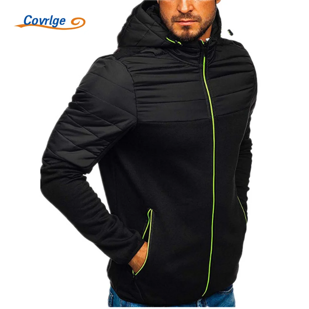 

Covrlge Spring Autumn New Casual Zipper Men's Hooded Splicing Fashion Sweatshirt Jacket for Men Colorblock Cardigan Male MWJ256