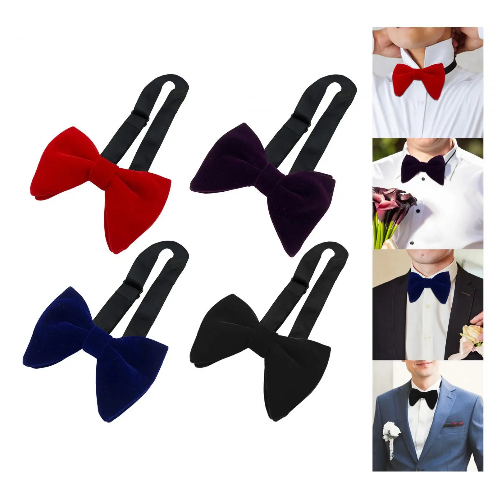 Men`s Velvet Bow Tie Adjustable Bowtie for Adults Necktie Elegant Pre Tied Big Bow Tie Oversized Bow Tie for Wedding Tuxedo