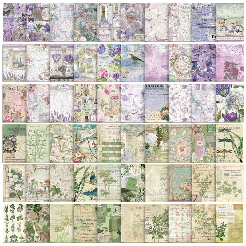 4Style 100pcs/pack Retro Material Paper Past Story Series Flower Butterfly Handbook DIY Base Literary Background Scrapbook scrapbook materials