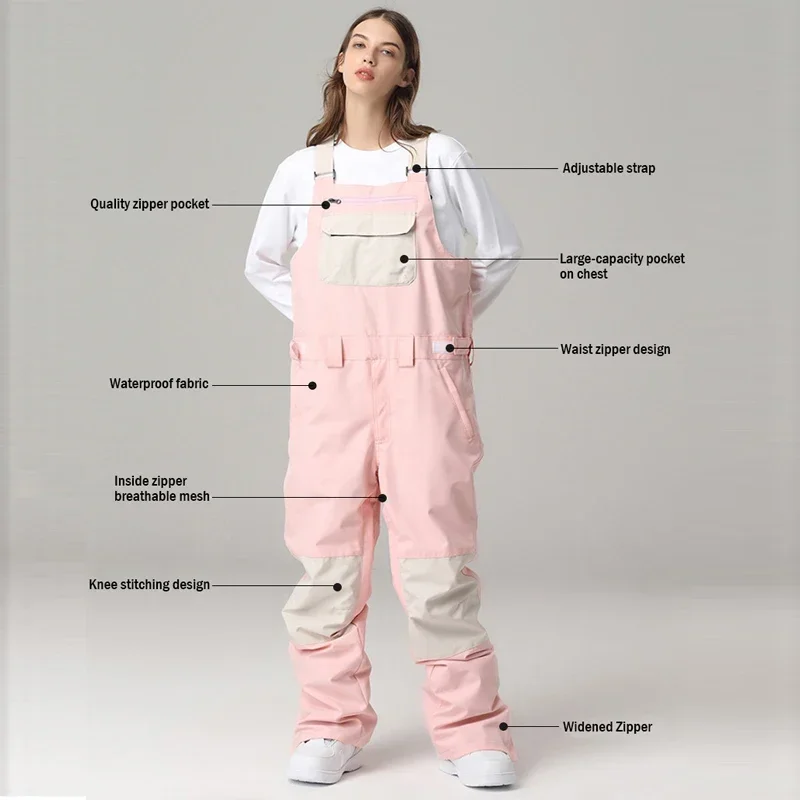 Snowboard Ski Pants, Windproof, Waterproof and Contrasting Color Ski Suits, One-piece Men's and Women's Outdoor Equipment