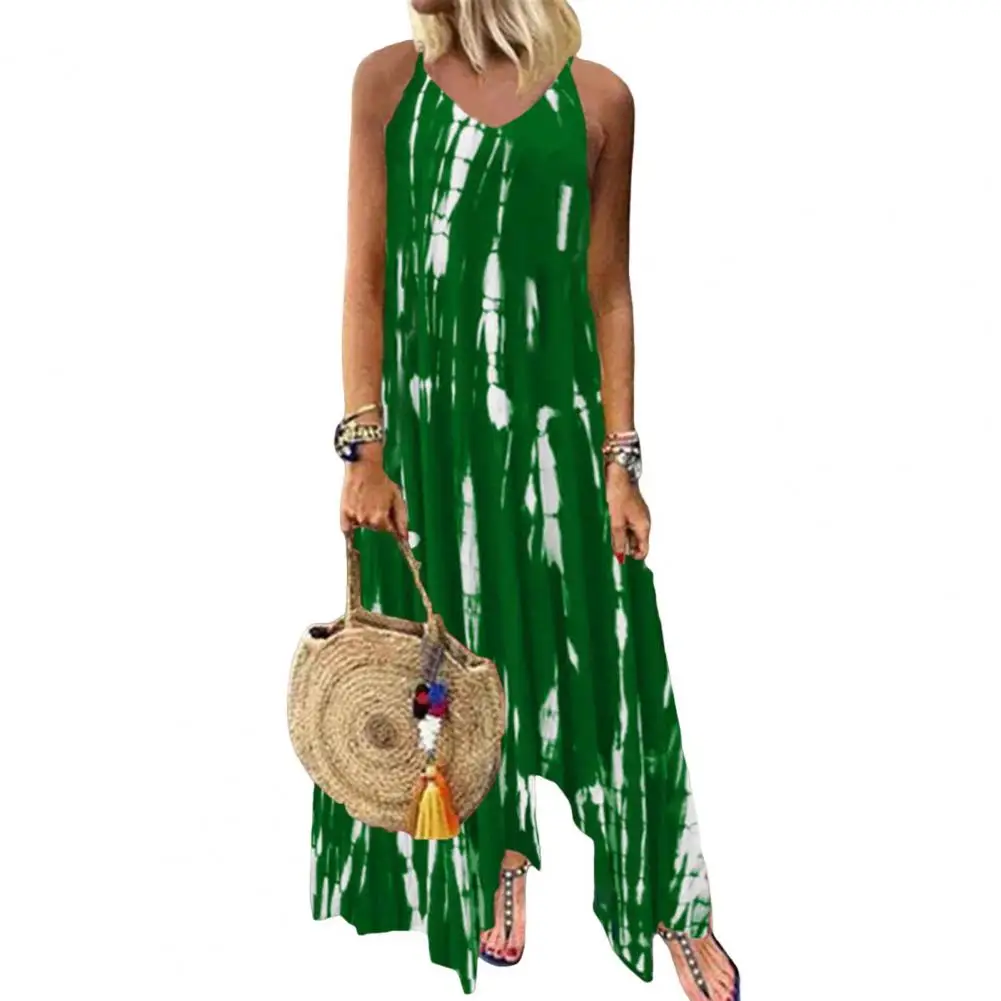 

Printed Split Dress Stylish Vacation Beach Maxi Dress Irregular Tie-dye Split Backless Design with Side Pockets Ankle Length