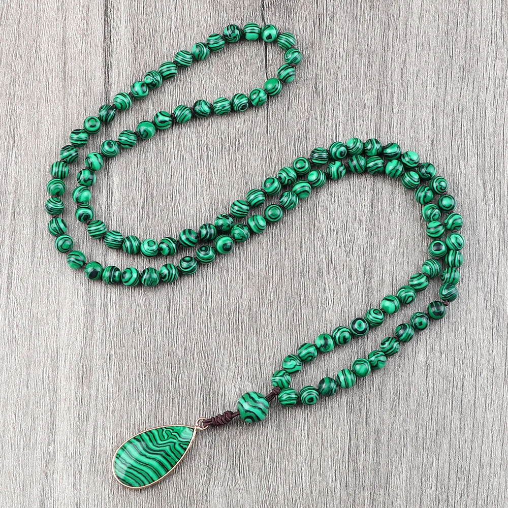 Natural Malachite Stone Beaded Necklaces&Bracelets Women Green Beads Pendants Charms 108 Mala Prayer Necklaces Men Yoga Jewelry 3