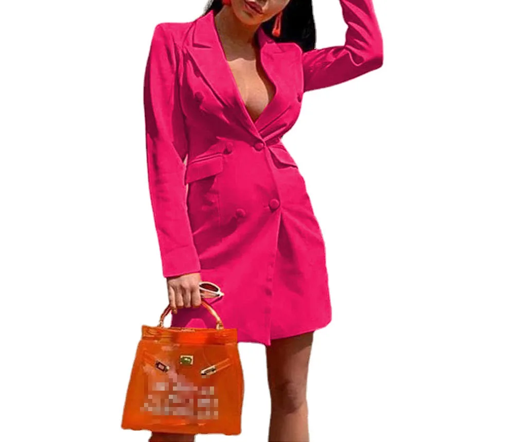 Office Suit for Women 2023 Fashion New Solid Color Slim Double-breasted Long-sleeved Temperament Elegant Jacket