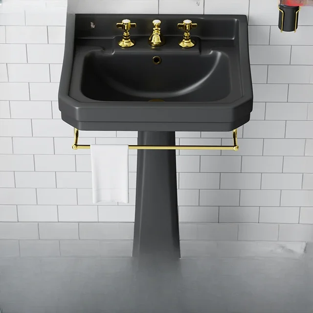 Bathroom French Retro Dumb Black Ceramic Column Washbasin: A Perfect Addition to Your Balcony Bathroom