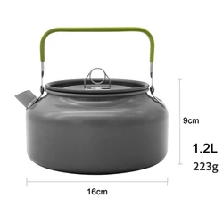 Aluminum Alloy Portable Outdoor Camping Kettle (1.2L green handle)