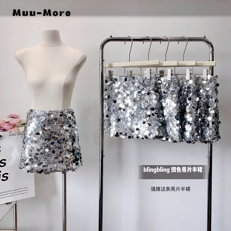 

2023 Summer Y2k Fashion Clubwear Style Bright Silk Sheath Skirts Women's Luxxury High Waist Slim Fit A-line Hotsweet Mini Skirt