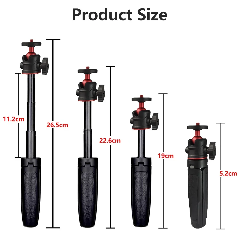 Extendable Desktop Tripod Handle Grip Stand With Flexible Ballhead 1/4 Inch Screw Extend Mount for Phone Selfie Action Camera Foldable Tripod Smartphone Tripod Phone Tripod Tripod Selfie Stick Camera Tripod Cell Phone Tripod