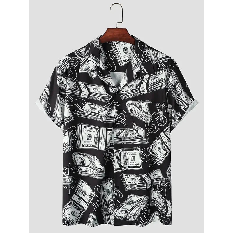 thumbnail image 1 of Camisa con estampado 3D de billetes de dólar negros para hombre, camisa moderna de manga corta de gran tamaño con personalidad, camisetas de calle de verano estilo hip hop, 1 of 4