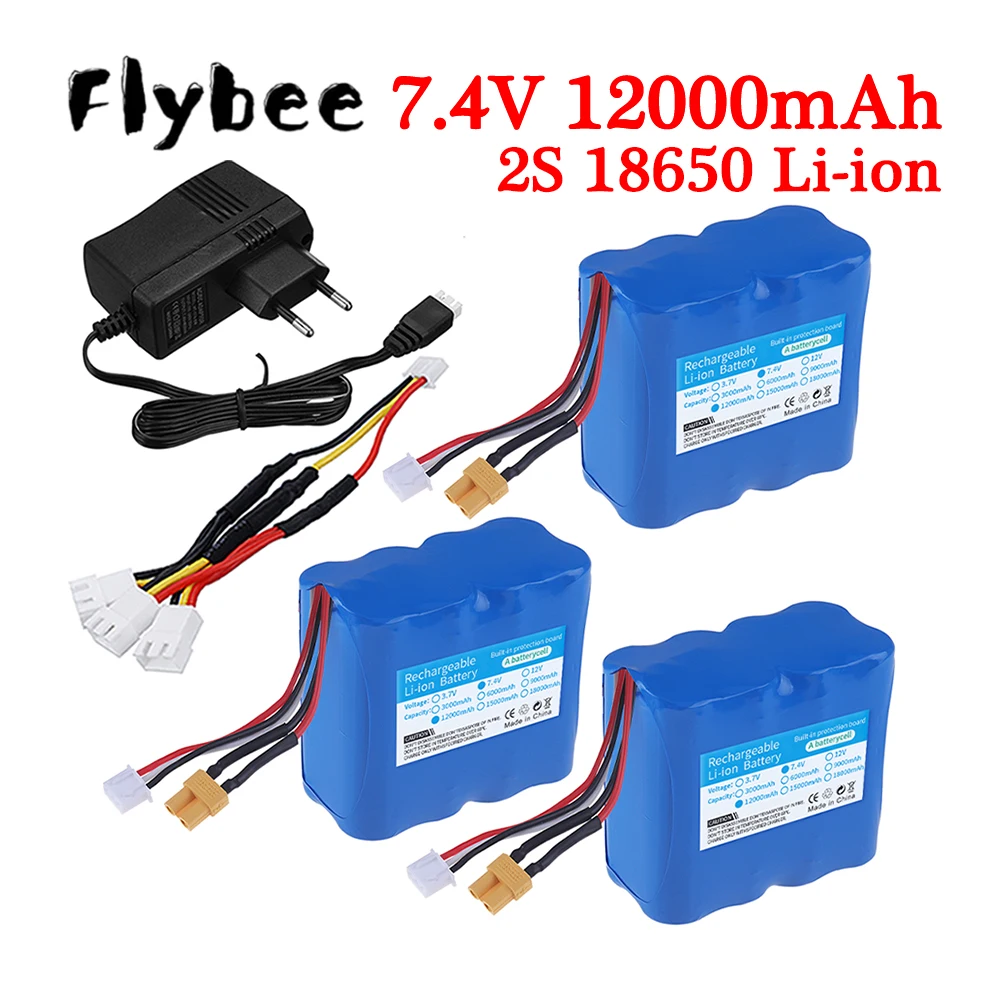 

7.4V 12000mAh Electric Off-road Racing Car Battery For RC High-Speed Racing Cars Trucks toys Parts 2S 18650 Li-ion Battery Pack