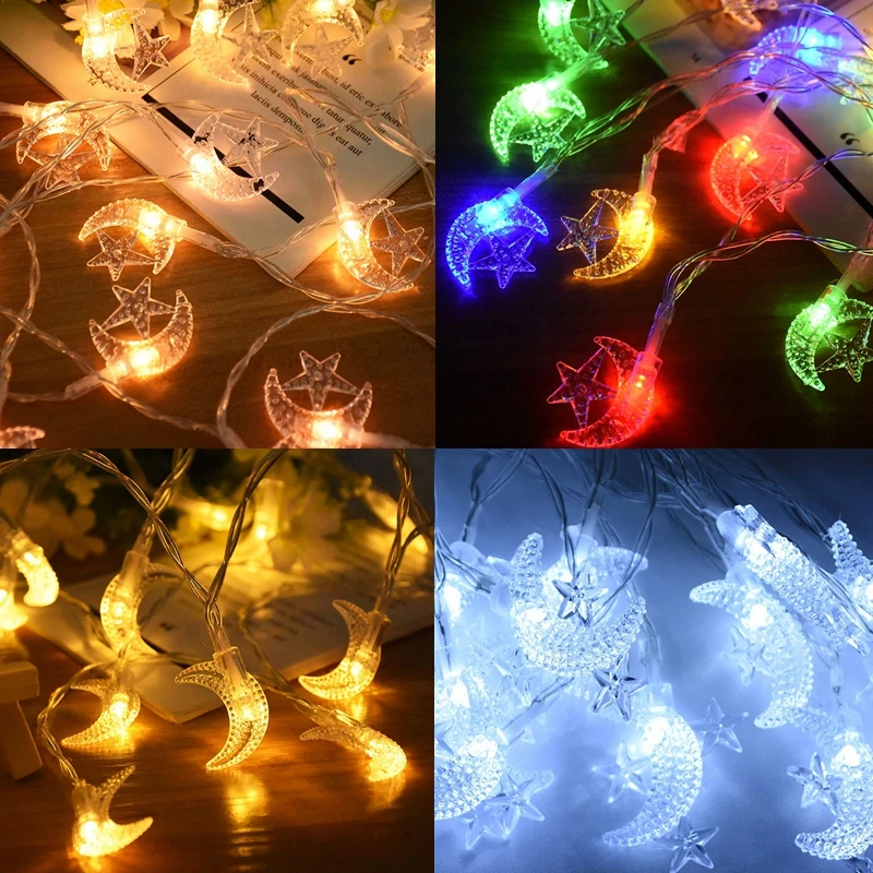 

1.5M 5M Eid Mubarak Star Moon LED String Lights Ramadan Kareem Decoration Home Islamic Muslim Party Supplies Eid Al Adha Gifts