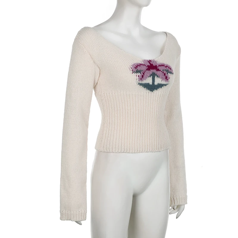 IAMSURE Vintage Basic Slim Printed Cropped Sweater Image 4