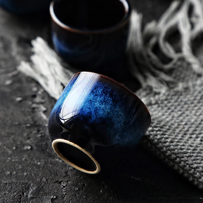 Japanese Sake Set Ceramic Blue Wine Cup Pot Tableware Retro Home Shochu Pot 1 4 Cups Set Tableware Barware Accessories
