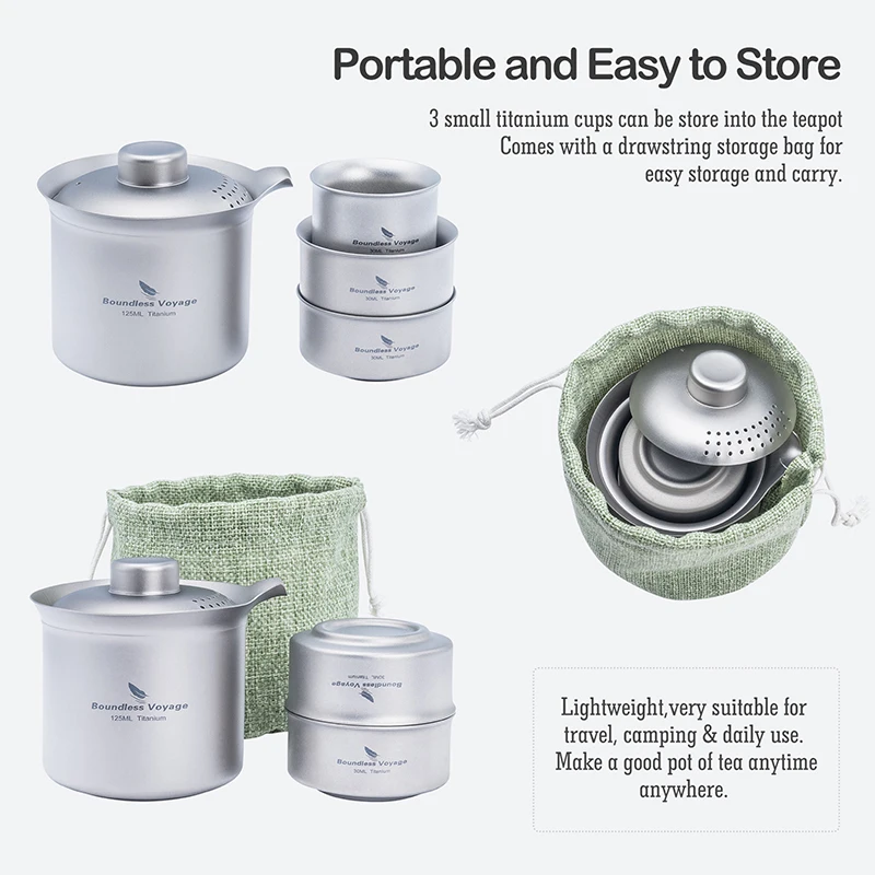 Grenzenlose Reise Titan Tee maschine Doppels chicht Tee tasse leichtes Teese rvice Outdoor Camping tragbare Teekanne tragbare Reise tasse – Detail 3