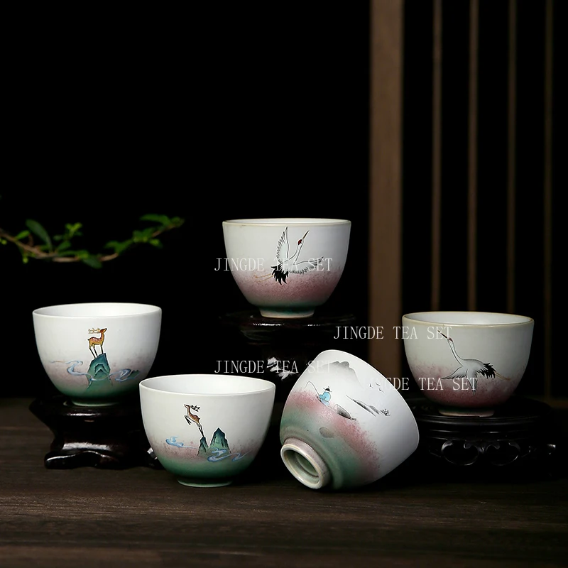 Tea Cup for Brewing Tea Ceramic Single Teacup Household Chinese Crane Guest Cup Drinking Utensils Tea Ceremony Accessories