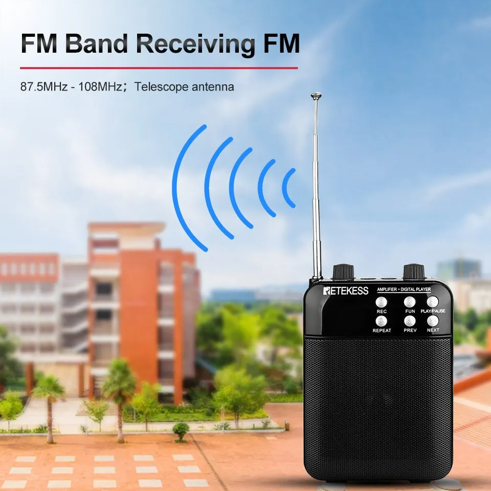 Handheld Megaphone Retekess TR619 Megaphone Portable 3W FM Recording Voice Amplifier Teacher Microphone Speaker Mp3 Player FM Radio for Tour Guide wireless voice amplifier voice amplifier handheld megaphone