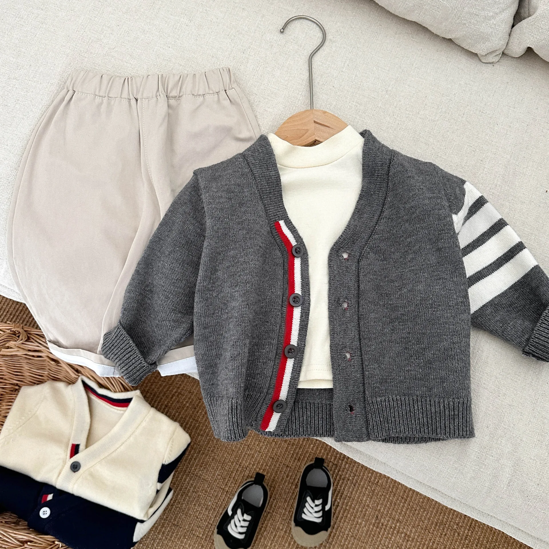 Baby Clothing Boys Baby Knitted All Match Cardigan Spring Autumn New Boys Korean Style V Neck Fashion Casual Sweater Coat