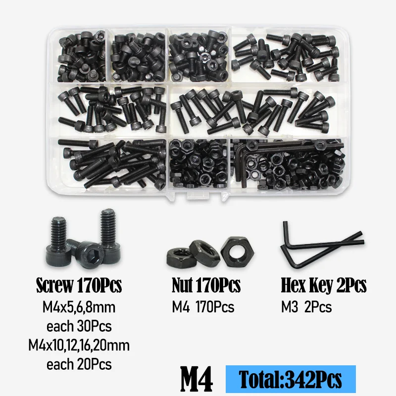 Premium Black Steel Hex Cap Screws Assortment Kit - Grade 12.9