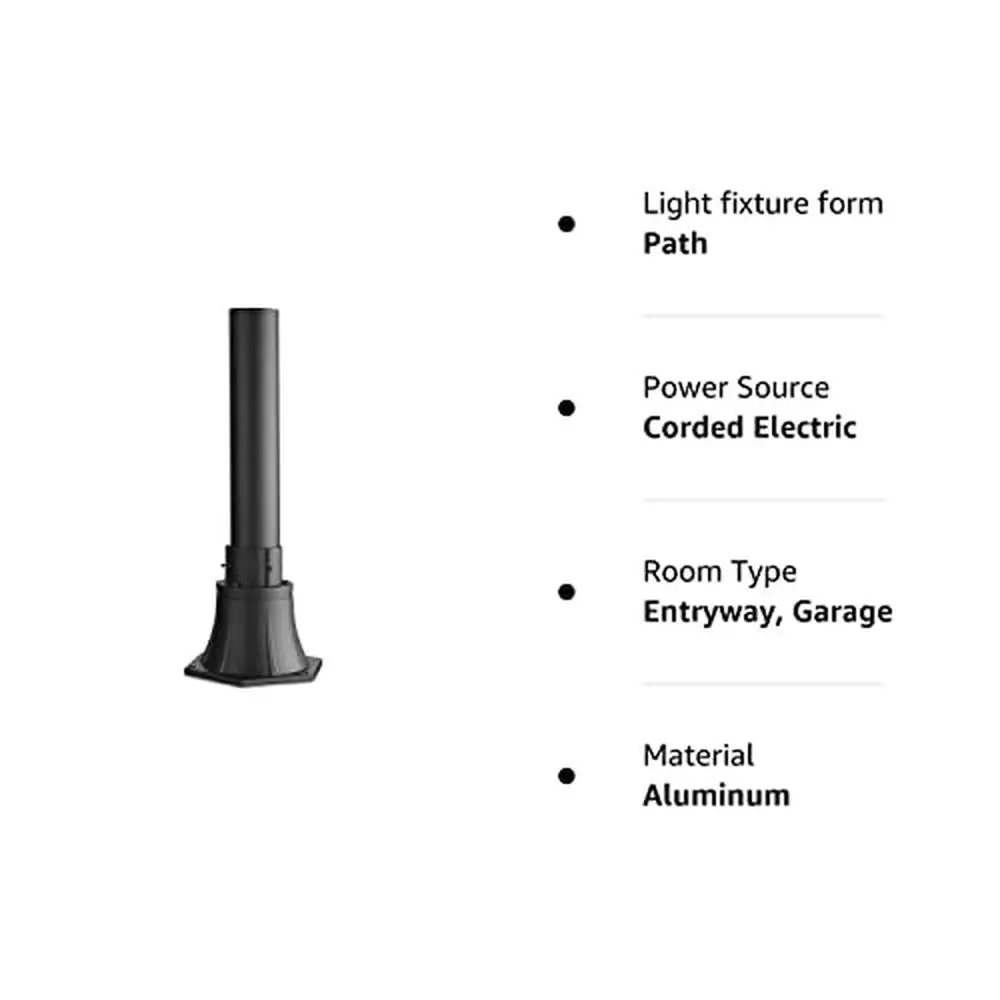 Outdoor Post Light Pole Base Black Aluminum Mounting Exterior Pathway Garden Driveway 21.5" Height Die-cast Weather-resistant