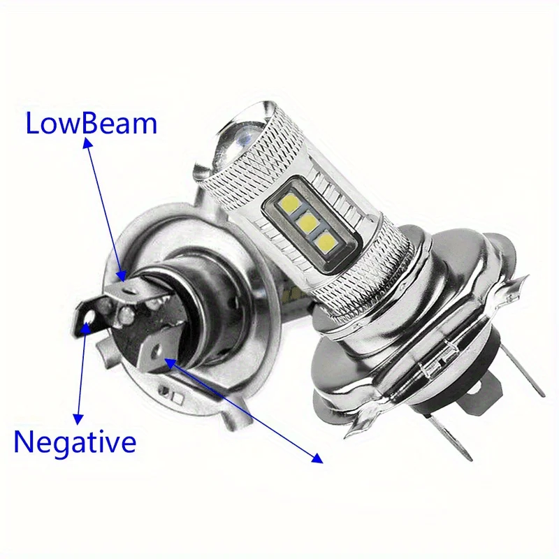 2팩 H4 울트라 화이트 LED 헤드라이트 6500K 고광도 LED 80W, 12V-24V, 80W, LED 헤드라이트, 2팩, 배터리 없음
