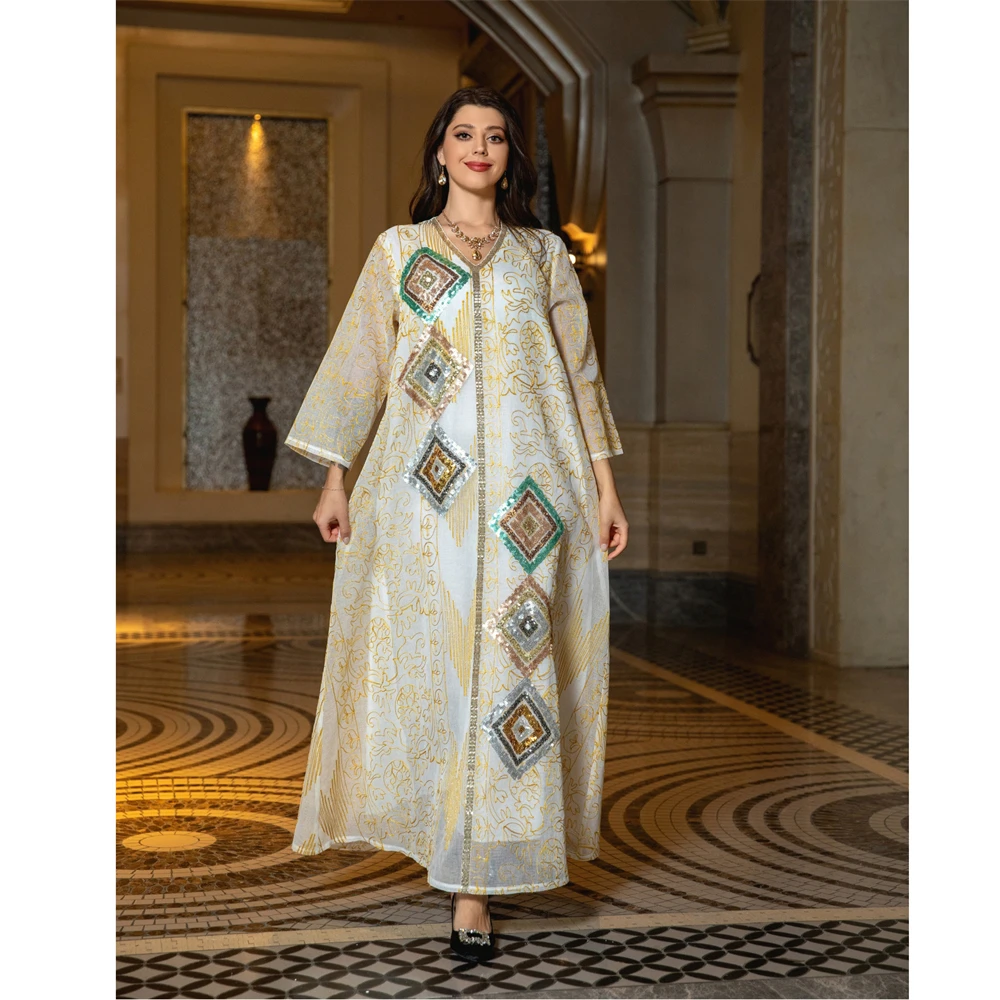 

Eid Party Gowns Mesh Sequin Abaya Moroccon Muslim Women Long Maxi Dresses Turkey Kaftan Islam Dubai Arabic Robe Ramadan Vestidos